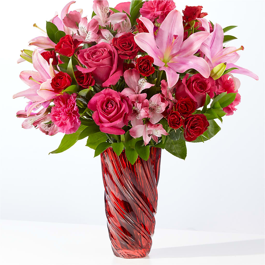 In Love Bouquet with Luxe Swirl Vase – Blossom Shop, Conroe TX