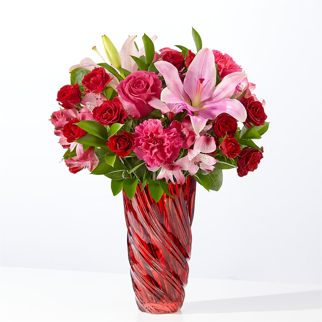 In Love Bouquet with Luxe Swirl Vase – Blossom Shop, Conroe TX