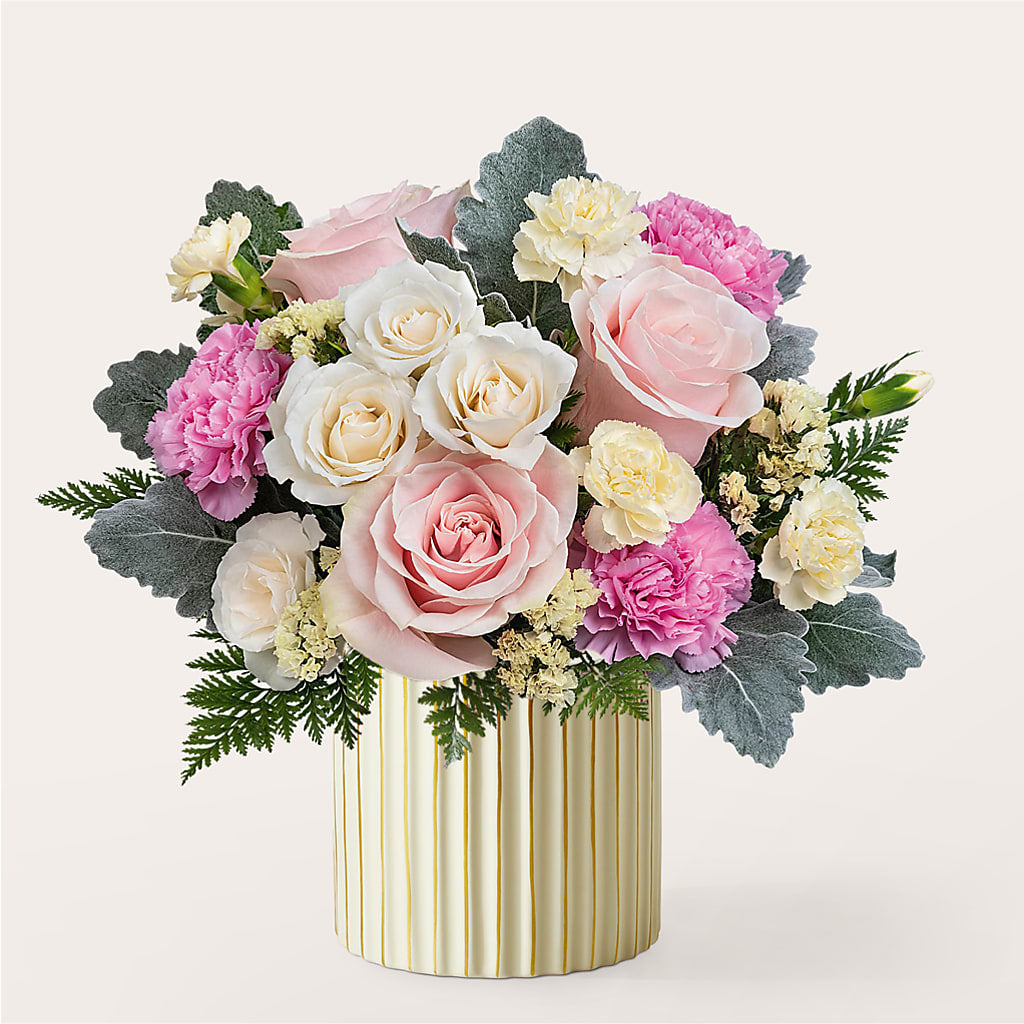 Blissful Moments Bouquet with Ivory Vase – Blossom Shop, Conroe TX