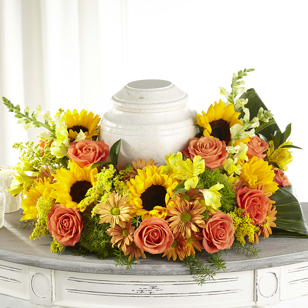 Faithful Sunflower Cremation Adornment – Blossom Shop, Conroe TX