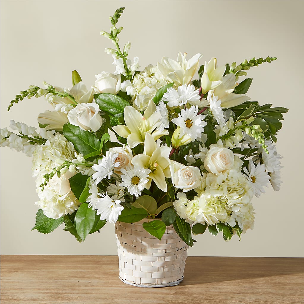Ivory Elegance Floral Basket – Blossom Shop, Conroe TX