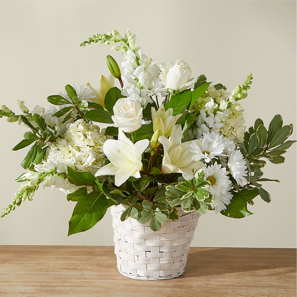 Ivory Elegance Floral Basket – Blossom Shop, Conroe TX