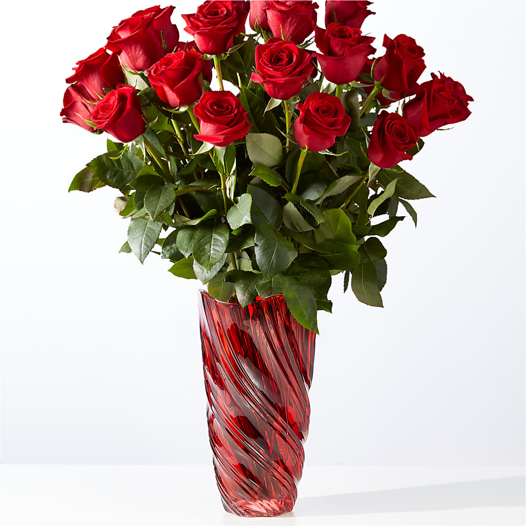 Classic Love Red Rose Bouquet with Luxe Swirl Vase – Blossom Shop, Conroe TX