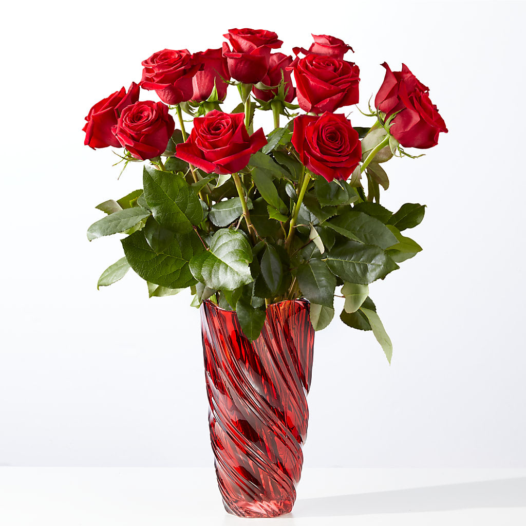 Classic Love Red Rose Bouquet with Luxe Swirl Vase – Blossom Shop, Conroe TX