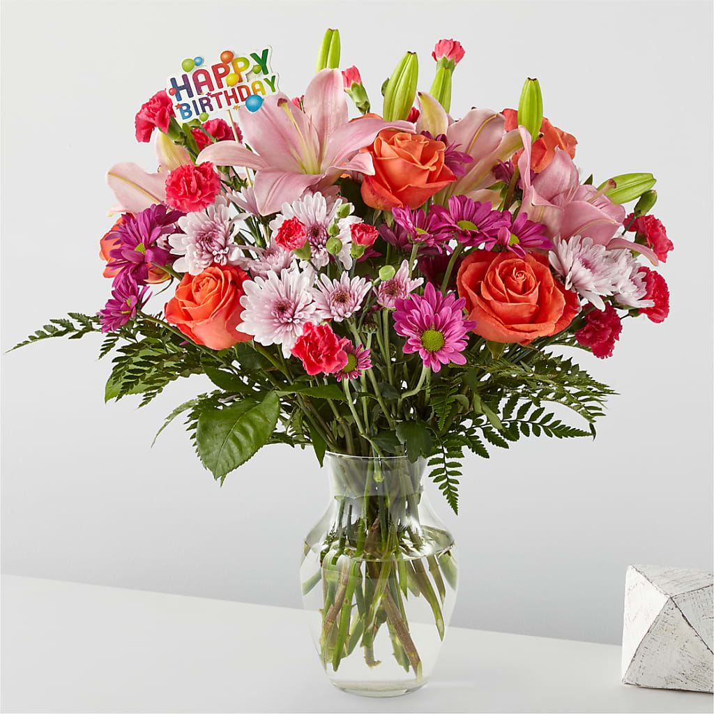 Light of My Life Bouquet & Happy Birthday Topper – Blossom Shop, Conroe TX