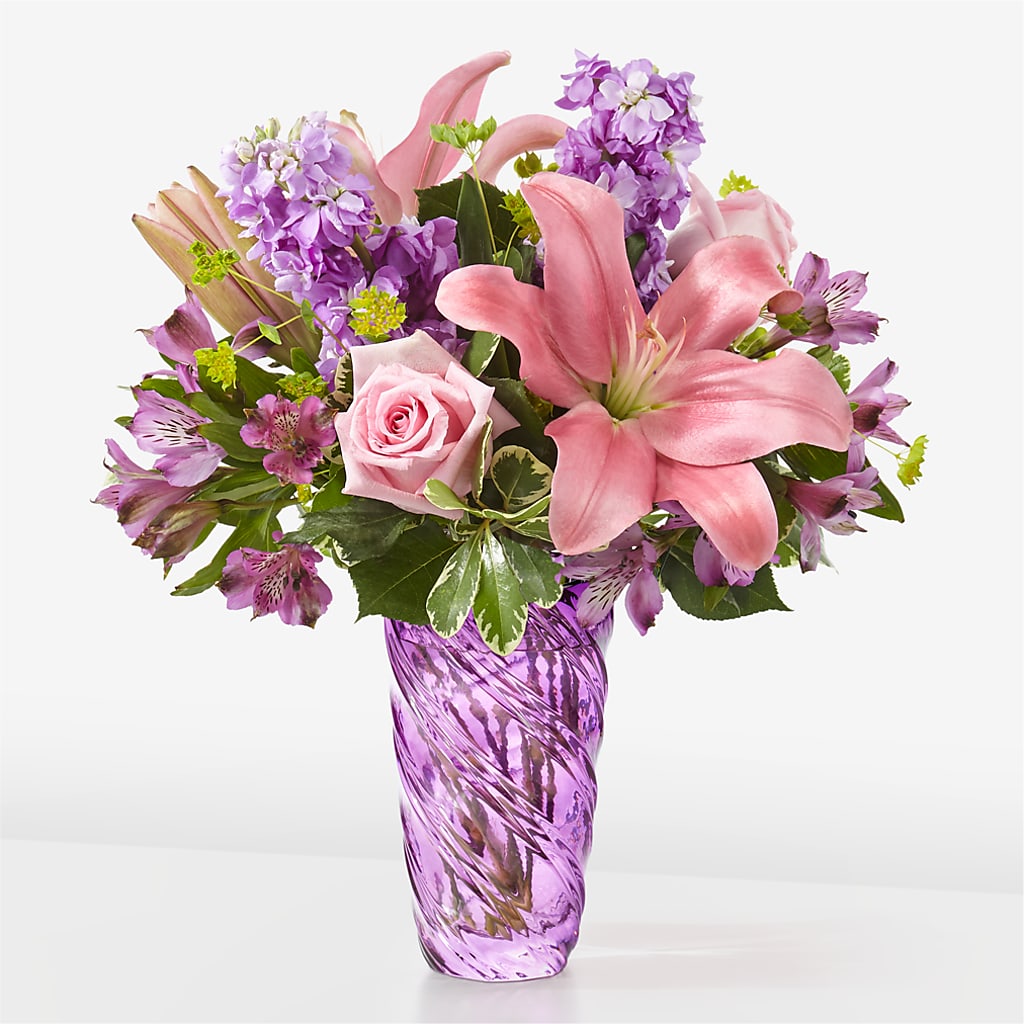Precious Petals Bouquet with Luxe Swirl Vase – Blossom Shop, Conroe TX