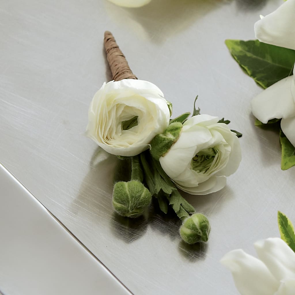 White Ranunculus Boutonniere – Blossom Shop, Conroe TX