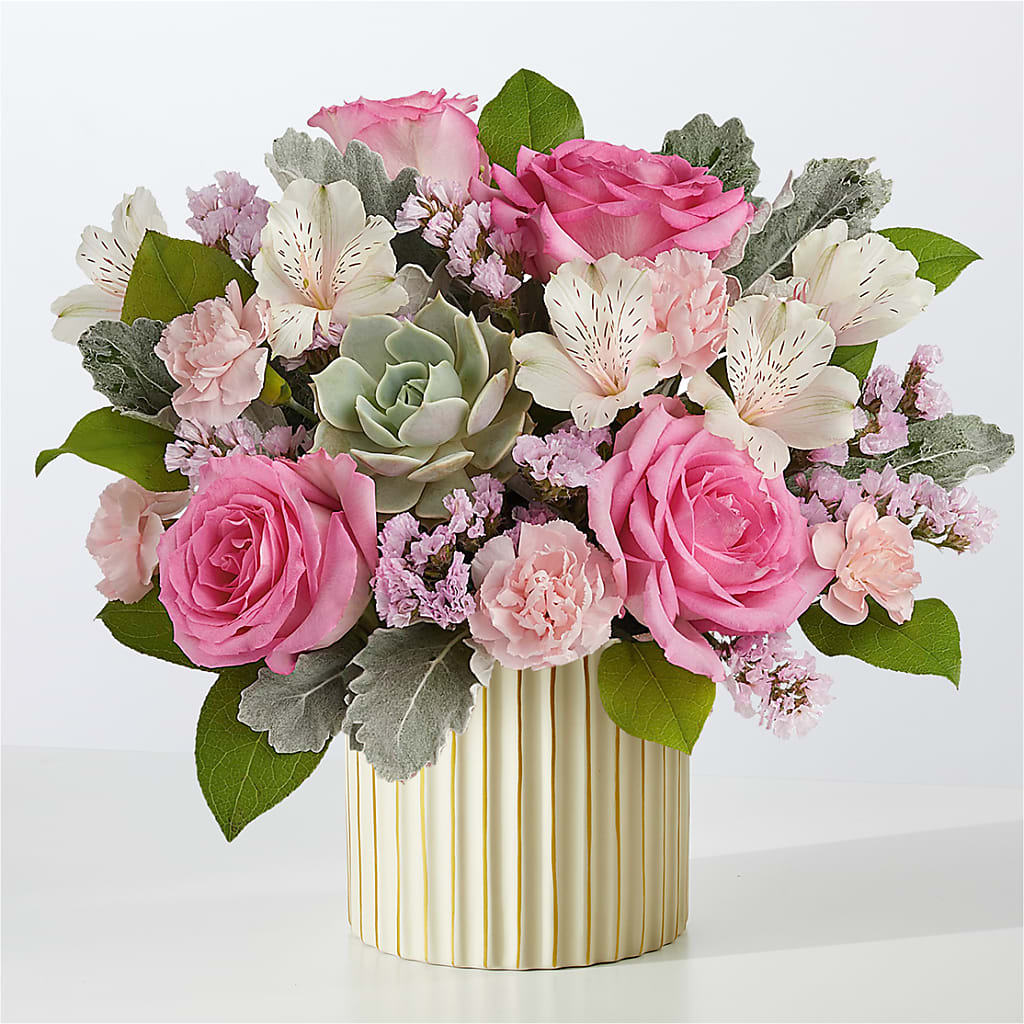 Dusty Rose Bouquet with Ivory Vase –  Blossom Shop, Conroe TX