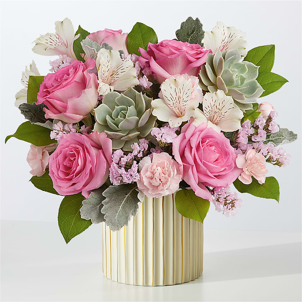 Dusty Rose Bouquet with Ivory Vase –  Blossom Shop, Conroe TX