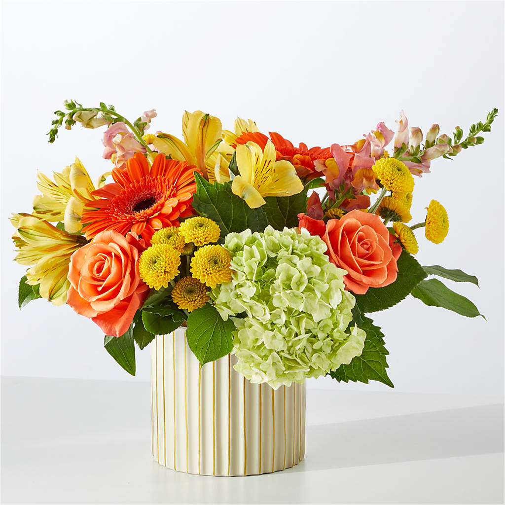 Autumn Sunshine Bouquet with Ivory Vase –  Blossom Shop, Conroe TX