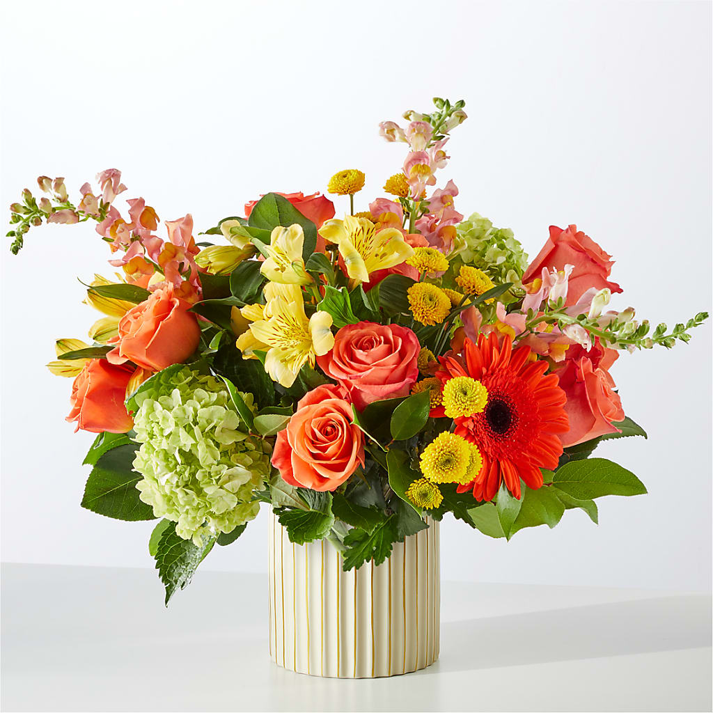 Autumn Sunshine Bouquet with Ivory Vase –  Blossom Shop, Conroe TX