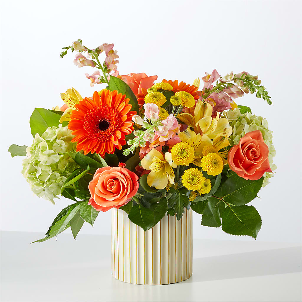 Autumn Sunshine Bouquet with Ivory Vase –  Blossom Shop, Conroe TX