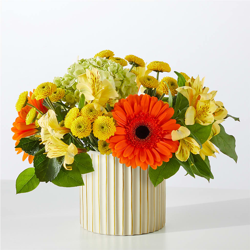 Autumn Sunshine Bouquet with Ivory Vase –  Blossom Shop, Conroe TX
