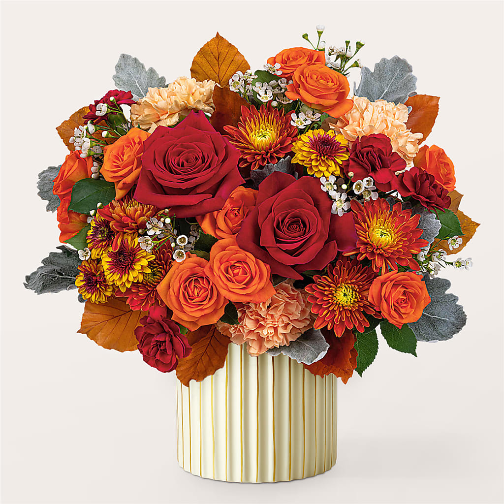 Merlot Bouquet with Ivory Vase –  Blossom Shop, Conroe TX