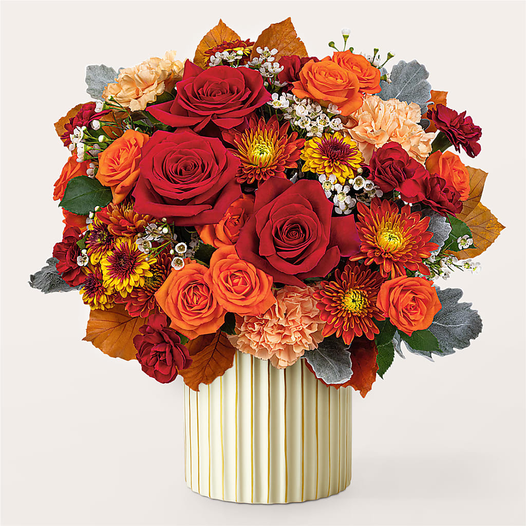 Merlot Bouquet with Ivory Vase –  Blossom Shop, Conroe TX