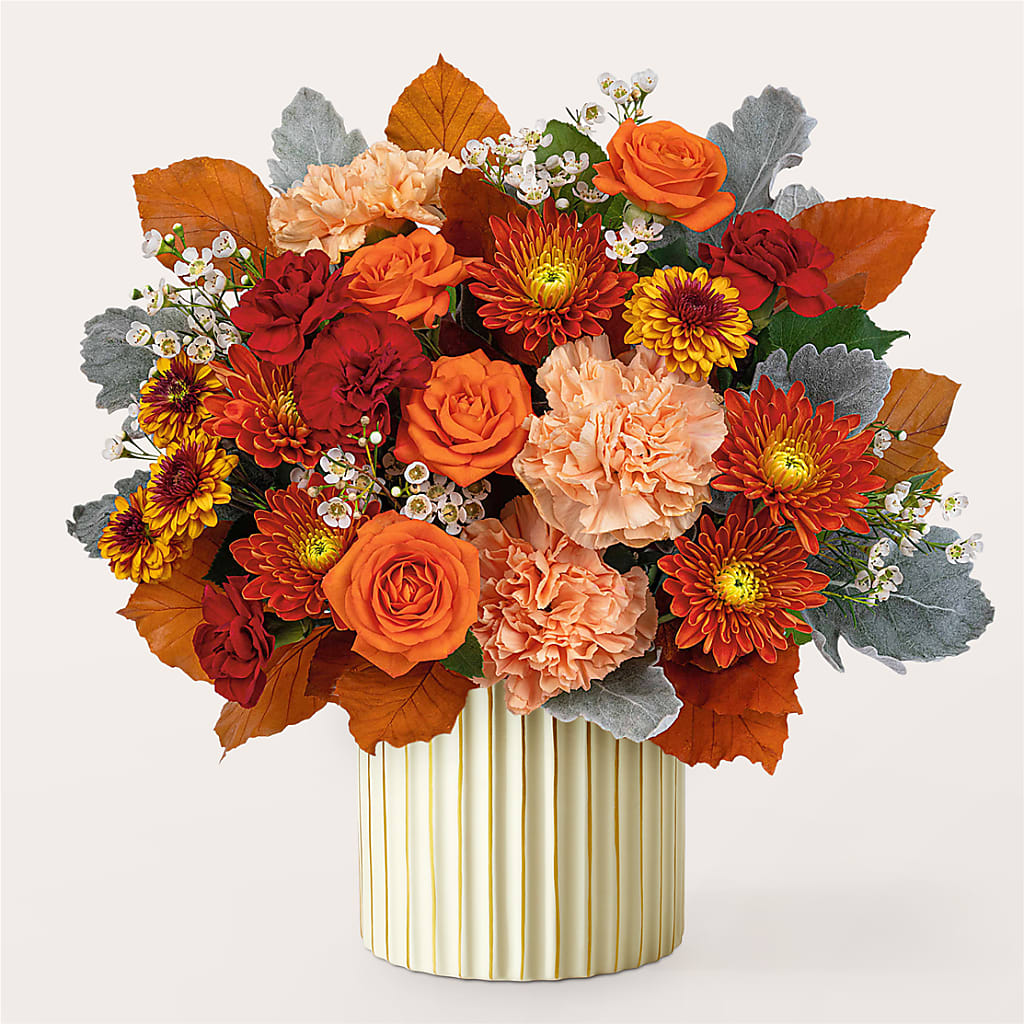 Merlot Bouquet with Ivory Vase –  Blossom Shop, Conroe TX